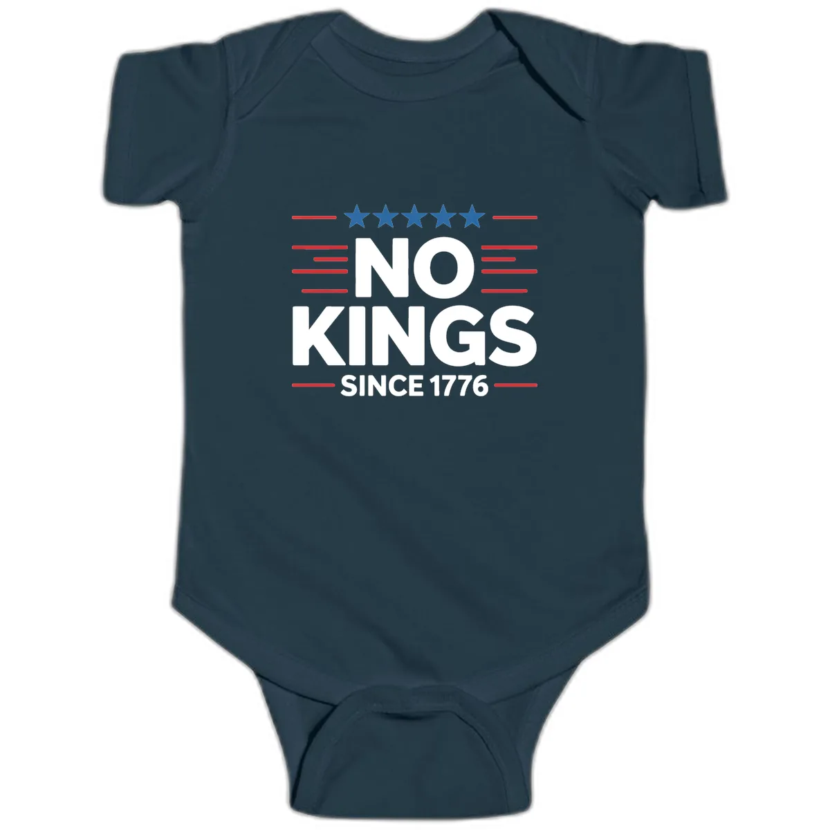 No Kings Since 1776 Patriotic Stars and Stripes Baby Onesie in Navy