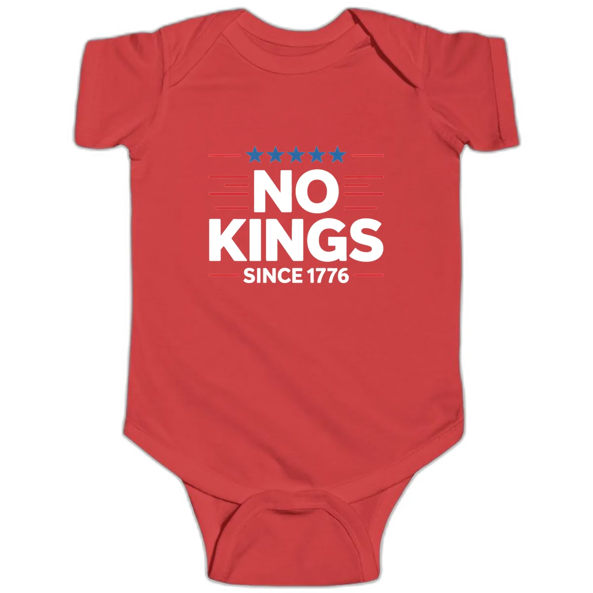 No Kings Since 1776 Patriotic Stars and Stripes Baby Onesie in Red