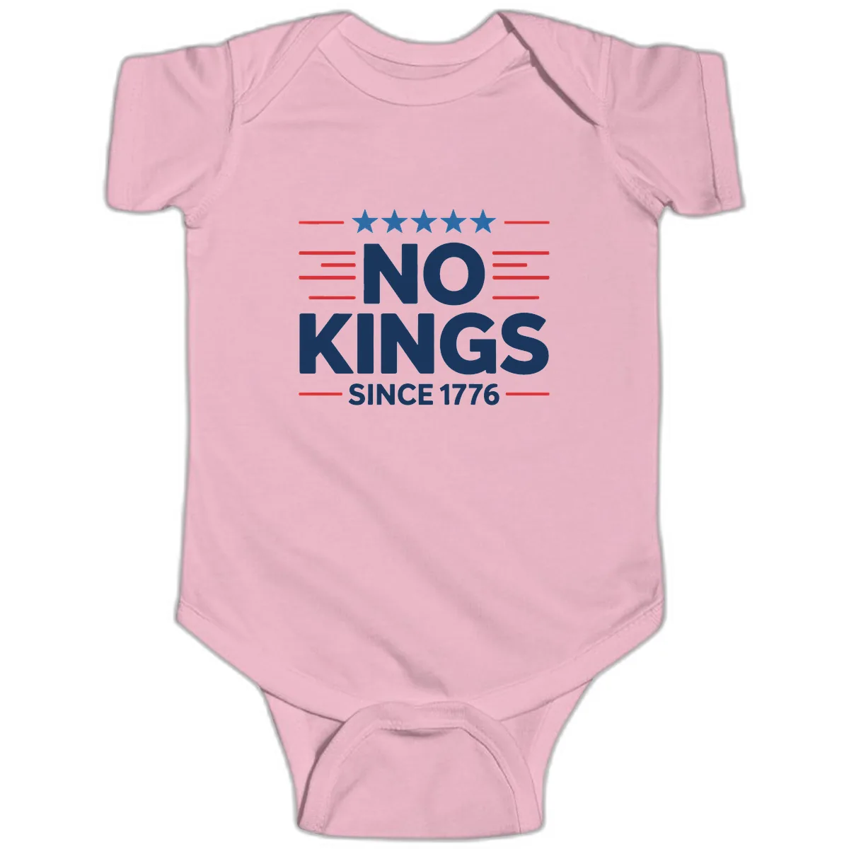 No Kings Since 1776 Patriotic Stars and Stripes Baby Onesie in Pink