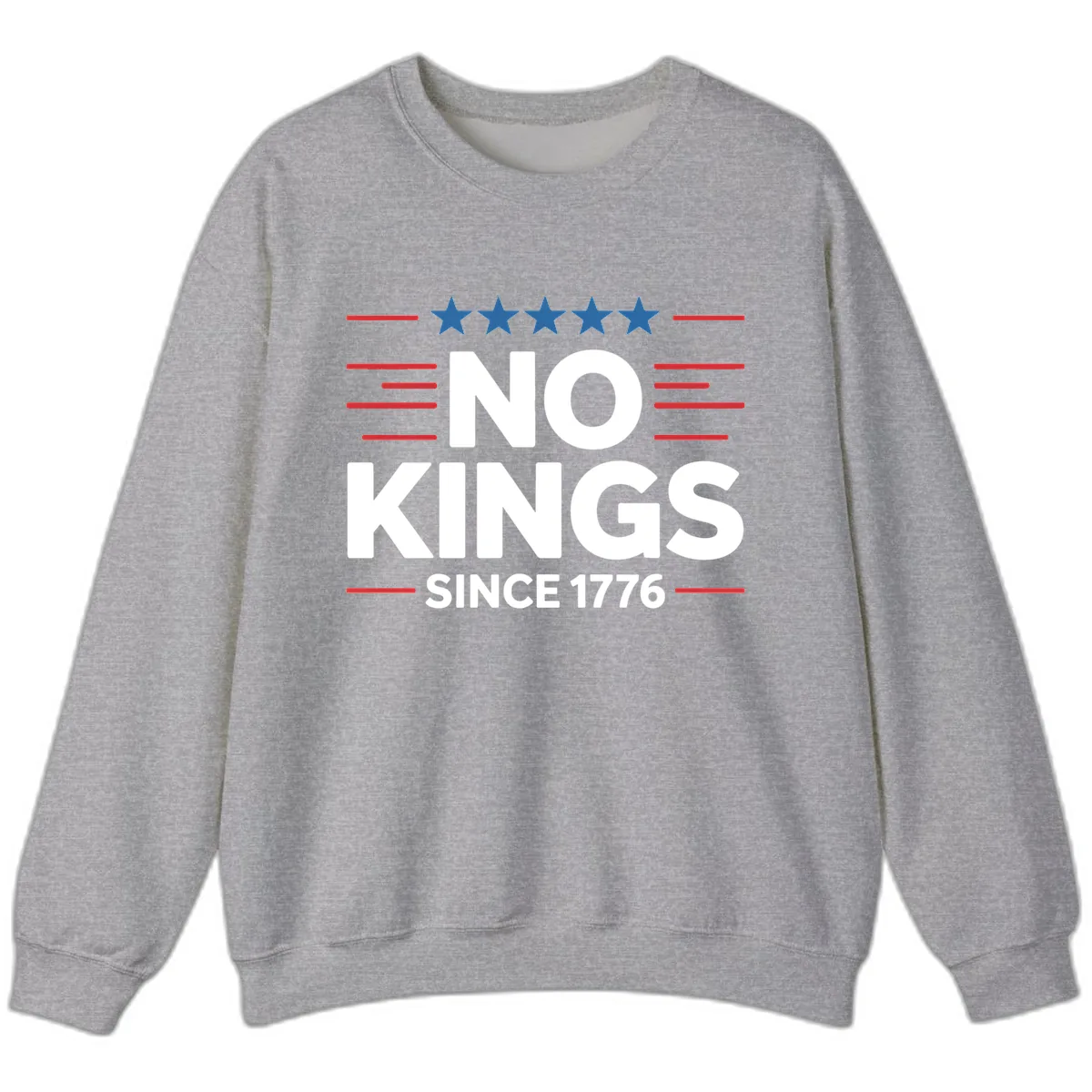 No Kings Since 1776 Patriotic Stars and Stripes Sweatshirt in Sport Grey
