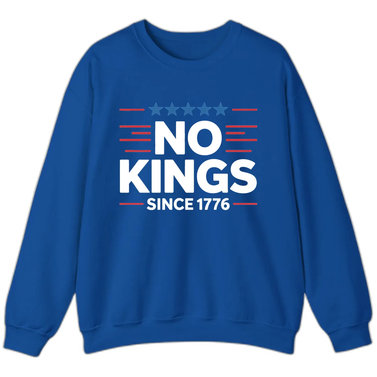 No Kings Since 1776 Patriotic Stars and Stripes Sweatshirt in Royal
