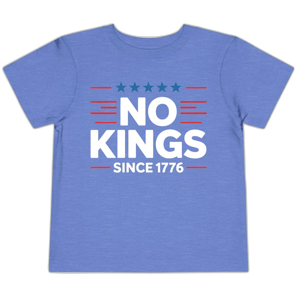No Kings Since 1776 Patriotic Stars and Stripes Toddler T-Shirt in Heather Columbia Blue