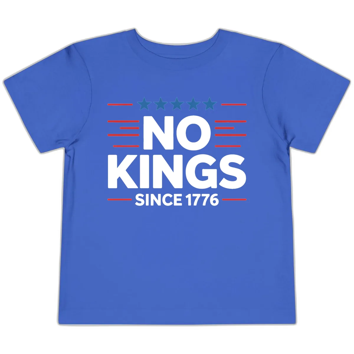 No Kings Since 1776 Patriotic Stars and Stripes Toddler T-Shirt in True Royal