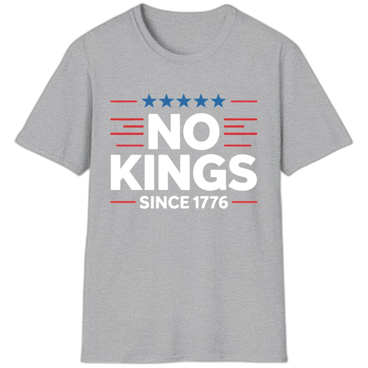 No Kings Since 1776 Patriotic Stars and Stripes T-Shirt in Sport Grey