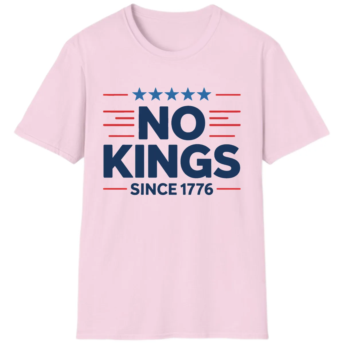 No Kings Since 1776 Patriotic Stars and Stripes T-Shirt in Light Pink