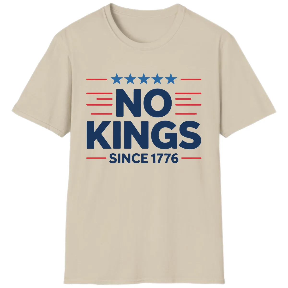No Kings Since 1776 Patriotic Stars and Stripes T-Shirt in Sand