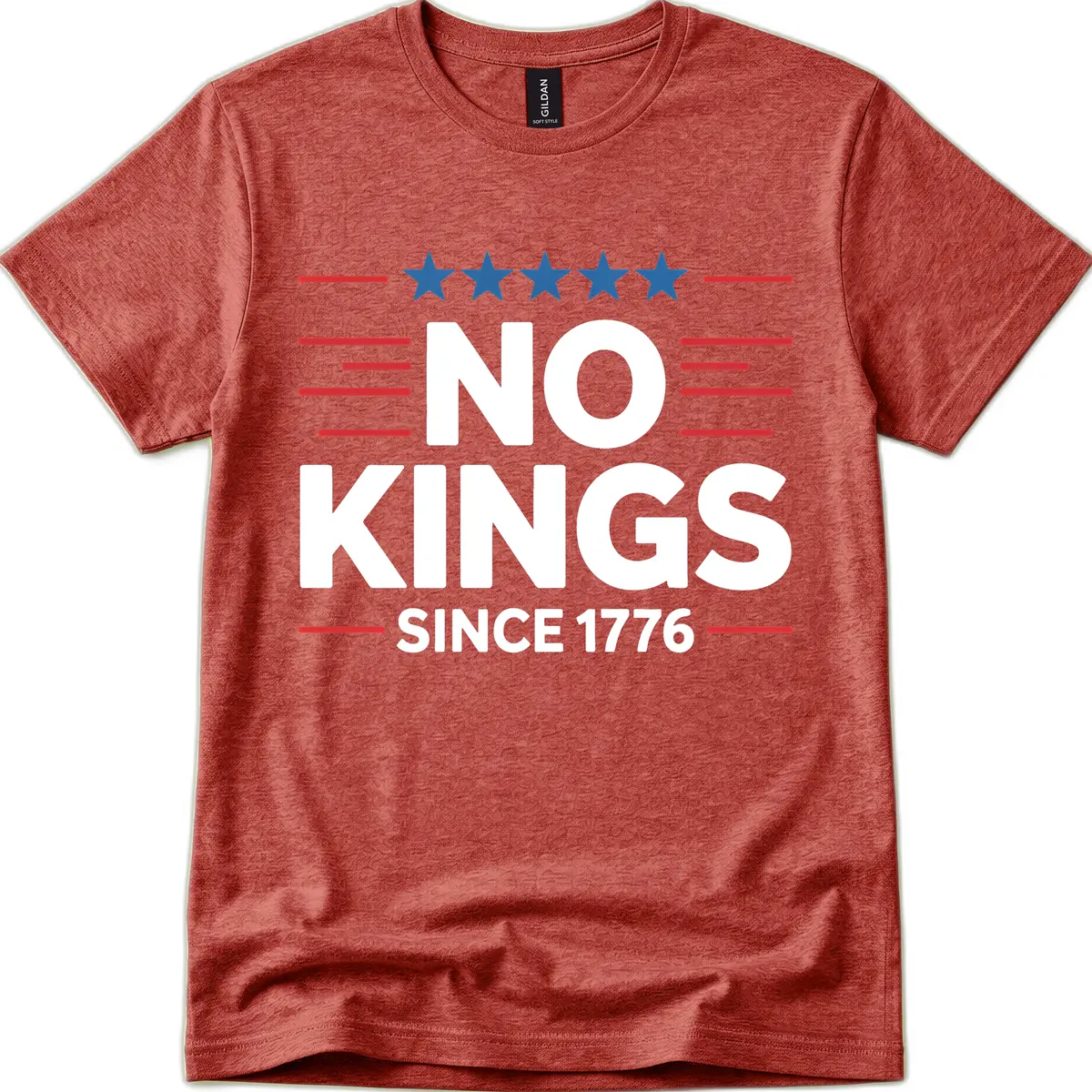 No Kings Since 1776 Patriotic Stars and Stripes T-Shirt in Heather Cardinal