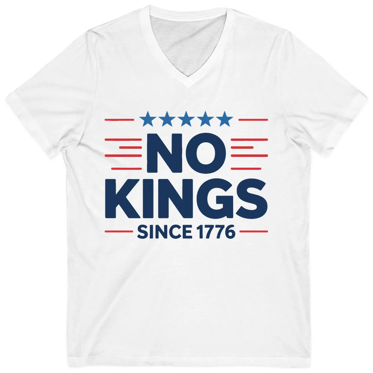 No Kings Since 1776 Patriotic Stars and Stripes V-Neck in White