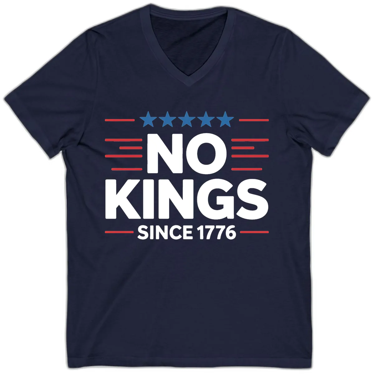 No Kings Since 1776 Patriotic Stars and Stripes V-Neck in Navy