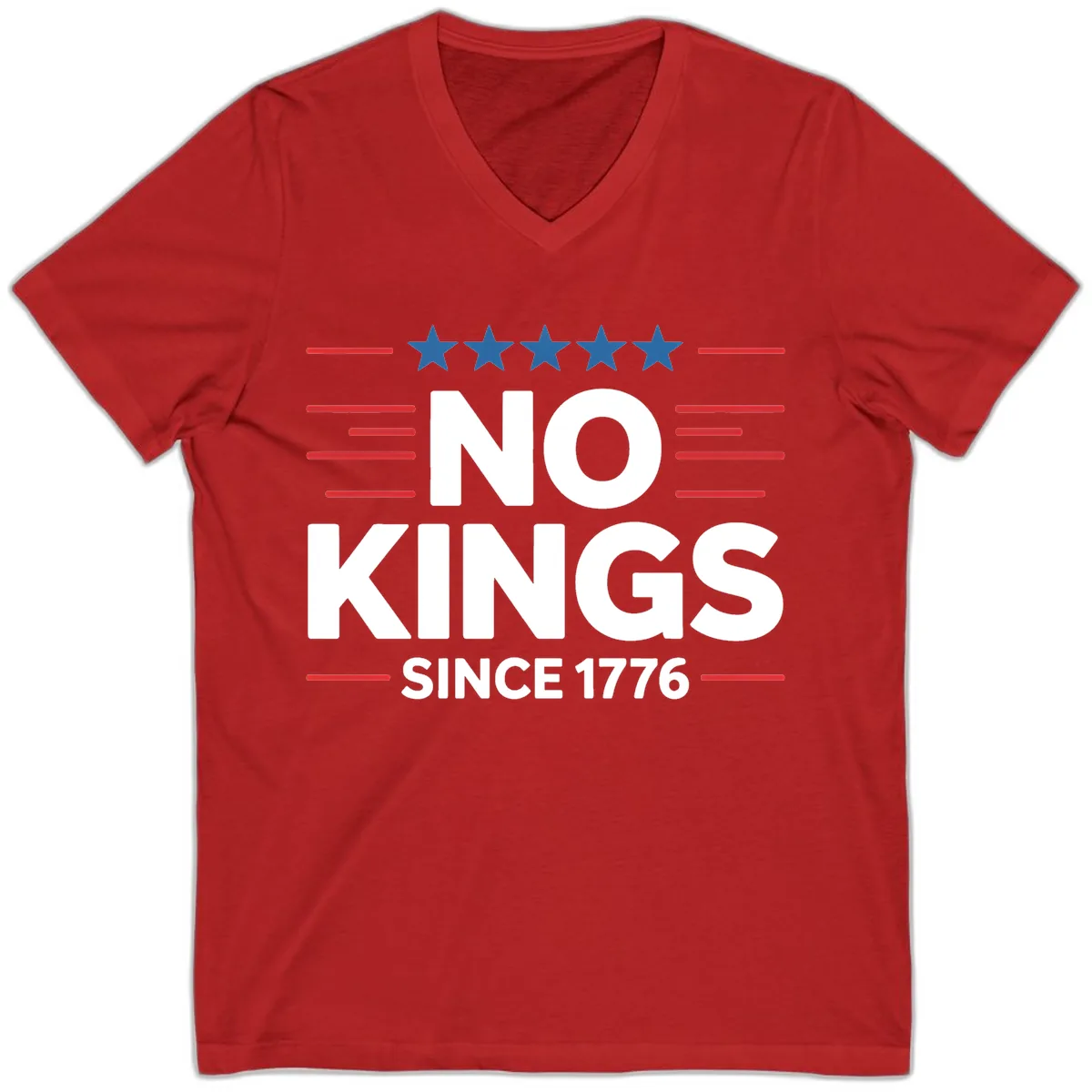 No Kings Since 1776 Patriotic Stars and Stripes V-Neck in Red