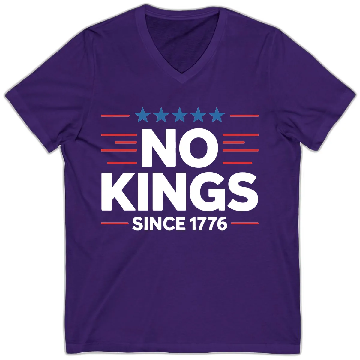 No Kings Since 1776 Patriotic Stars and Stripes V-Neck in Team Purple