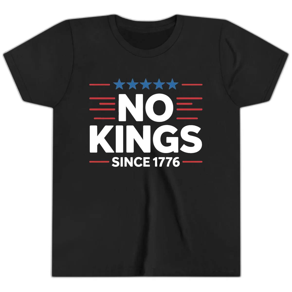 No Kings Since 1776 Patriotic Stars and Stripes Youth T-Shirt in Black