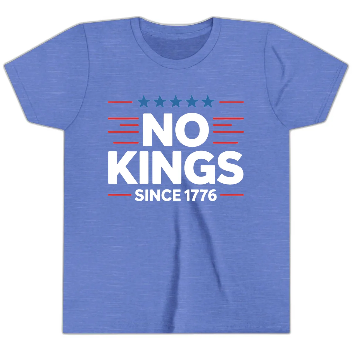 No Kings Since 1776 Patriotic Stars and Stripes Youth T-Shirt in Heather Columbia Blue