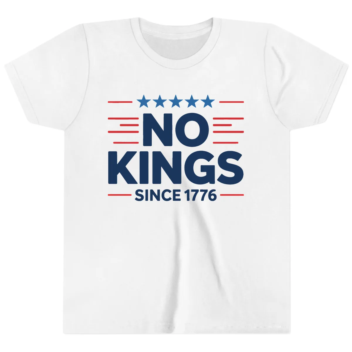 No Kings Since 1776 Patriotic Stars and Stripes Youth T-Shirt in White