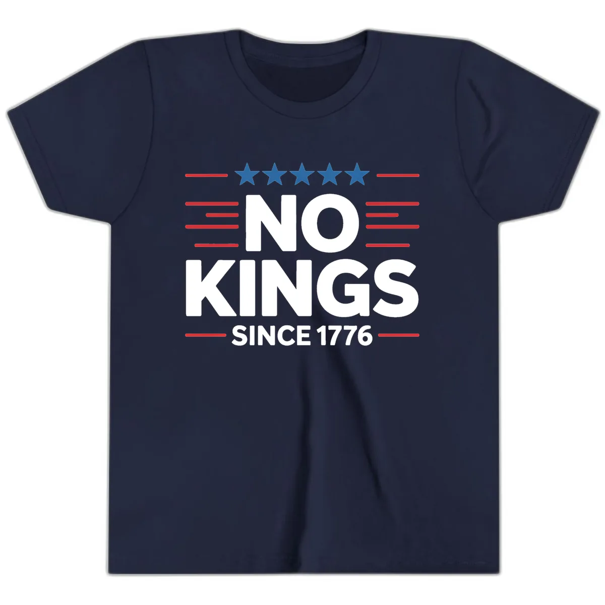 No Kings Since 1776 Patriotic Stars and Stripes Youth T-Shirt in Navy