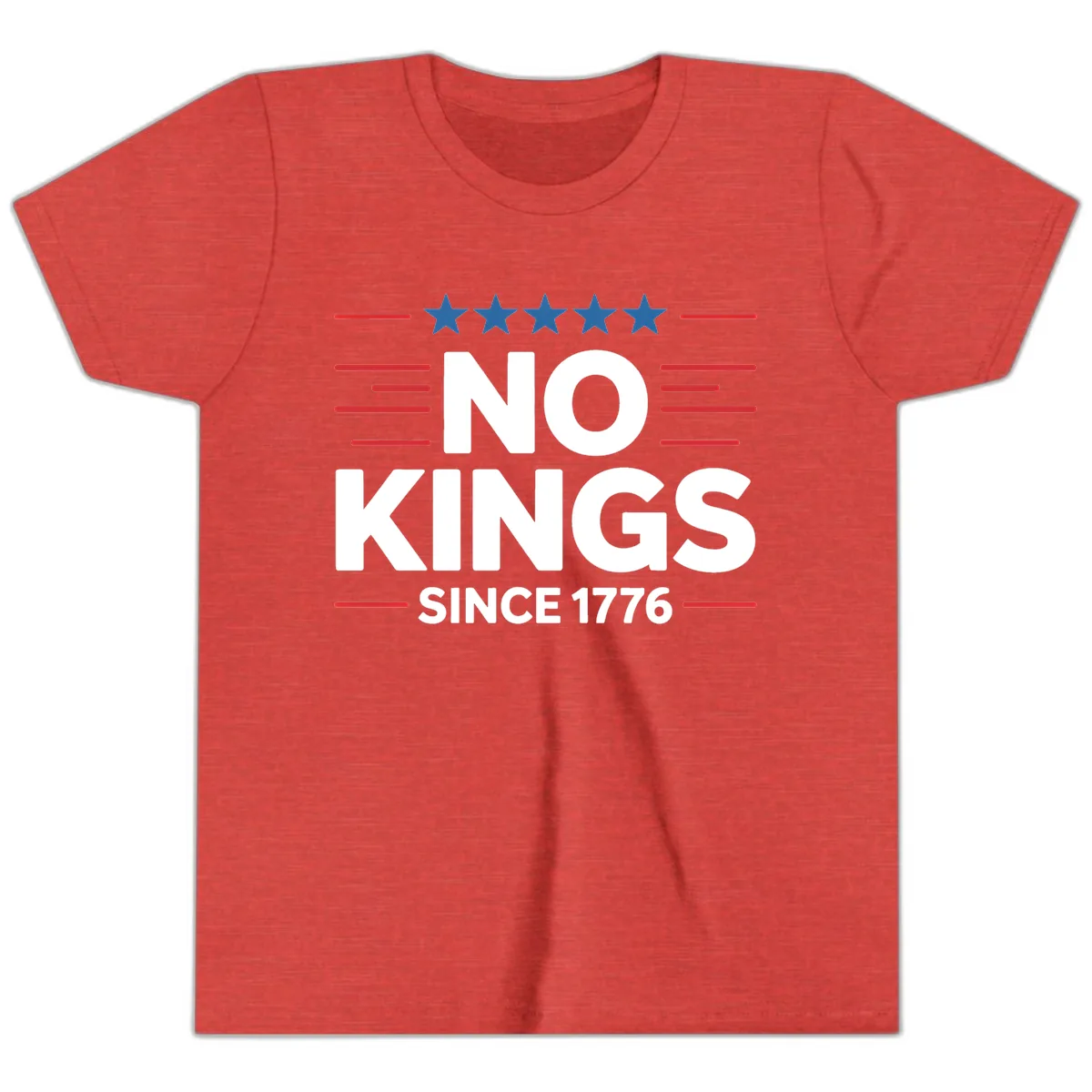 No Kings Since 1776 Patriotic Stars and Stripes Youth T-Shirt in Heather Red