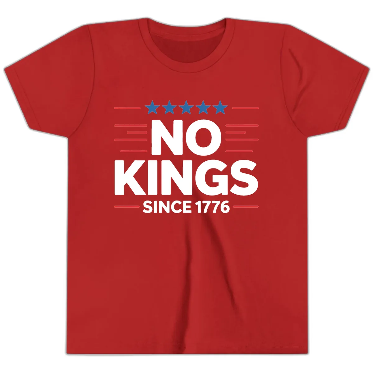 No Kings Since 1776 Patriotic Stars and Stripes Youth T-Shirt in Red