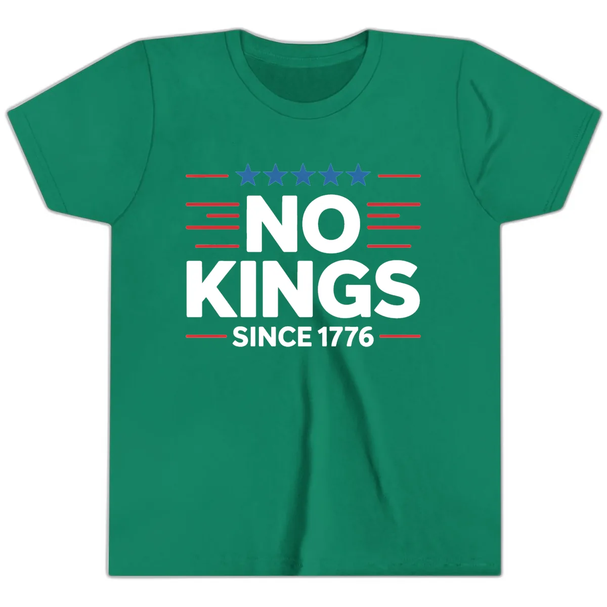 No Kings Since 1776 Patriotic Stars and Stripes Youth T-Shirt in Kelly