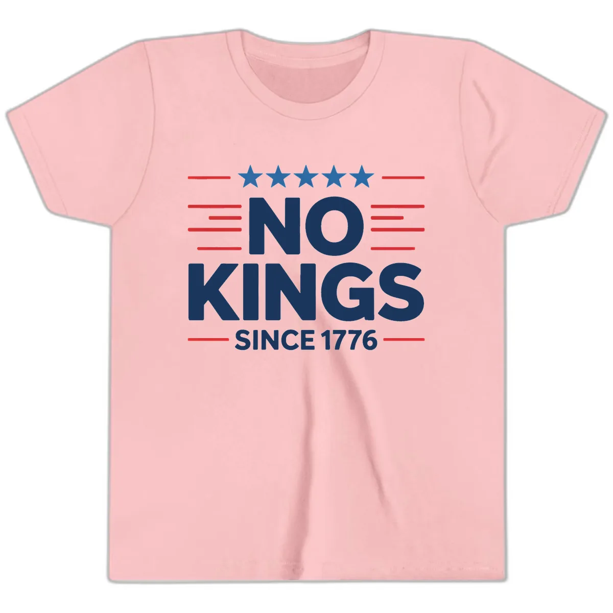 No Kings Since 1776 Patriotic Stars and Stripes Youth T-Shirt in Pink