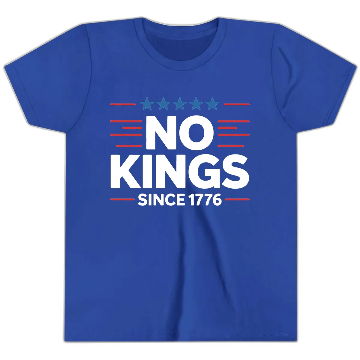 No Kings Since 1776 Patriotic Stars and Stripes Youth T-Shirt in True Royal