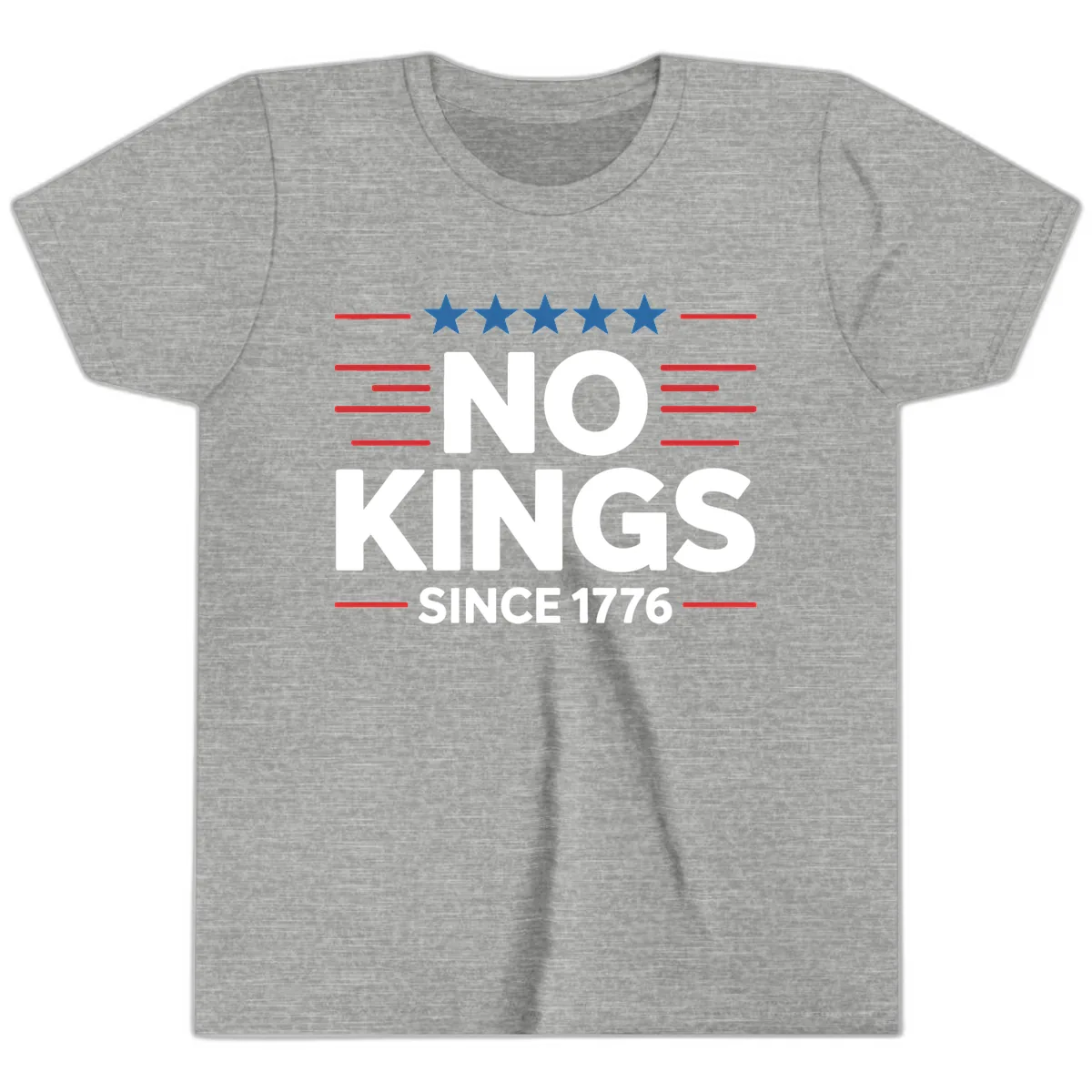 No Kings Since 1776 Patriotic Stars and Stripes Youth T-Shirt in Athletic Heather