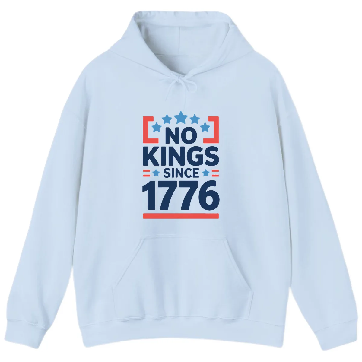 No Kings Since 1776 Patriotic Stars Design Hoodie in Light Blue