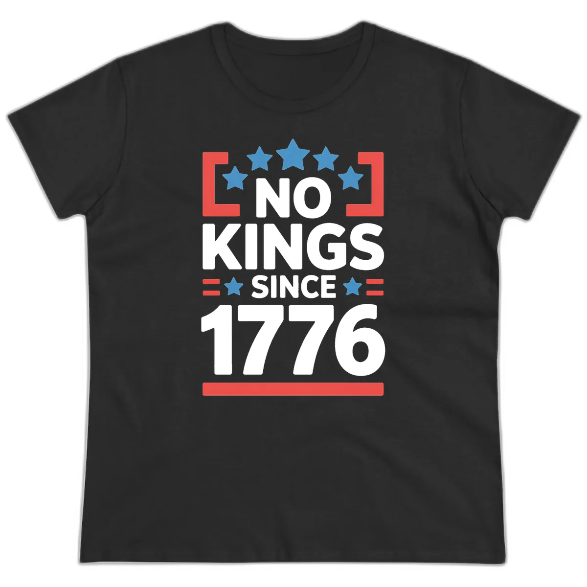 No Kings Since 1776 Patriotic Stars Design Ladies Tee in Black