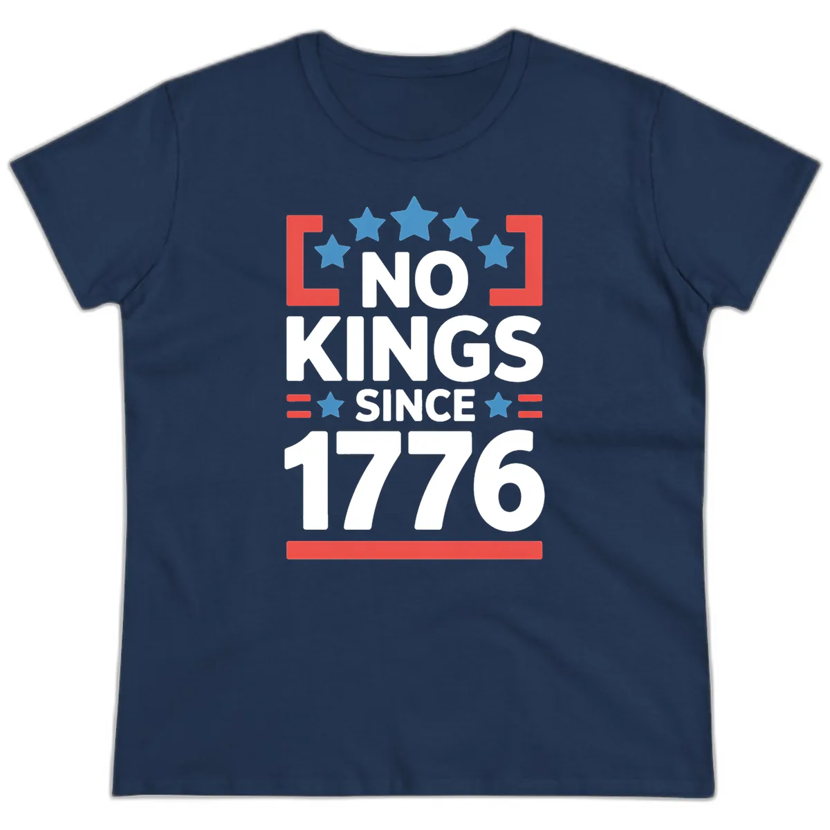 No Kings Since 1776 Patriotic Stars Design Ladies Tee in Navy