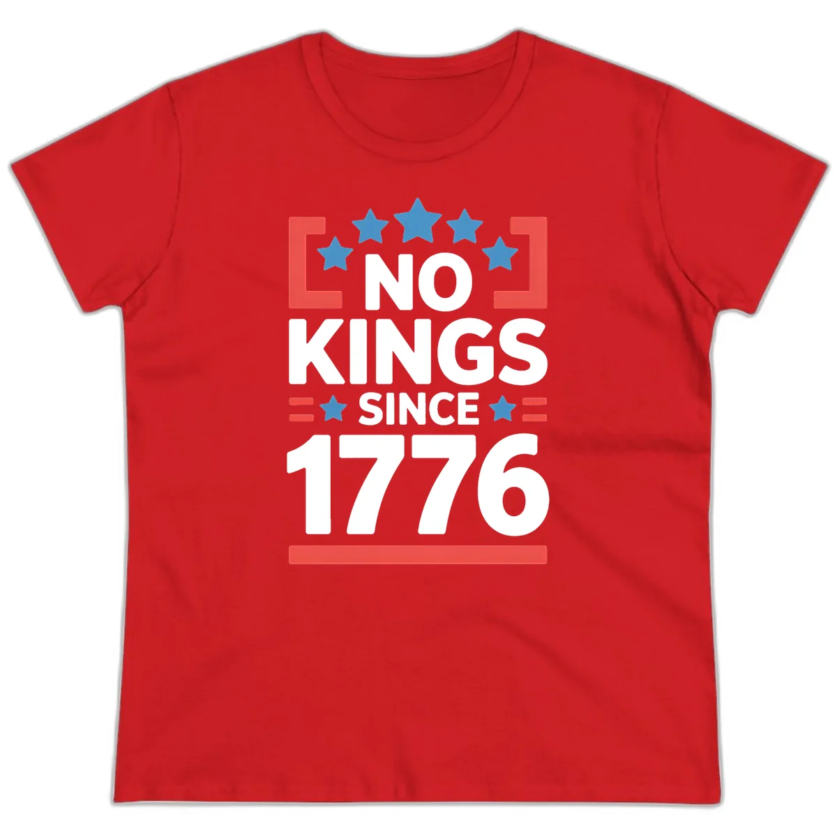 No Kings Since 1776 Patriotic Stars Design Ladies Tee in Red