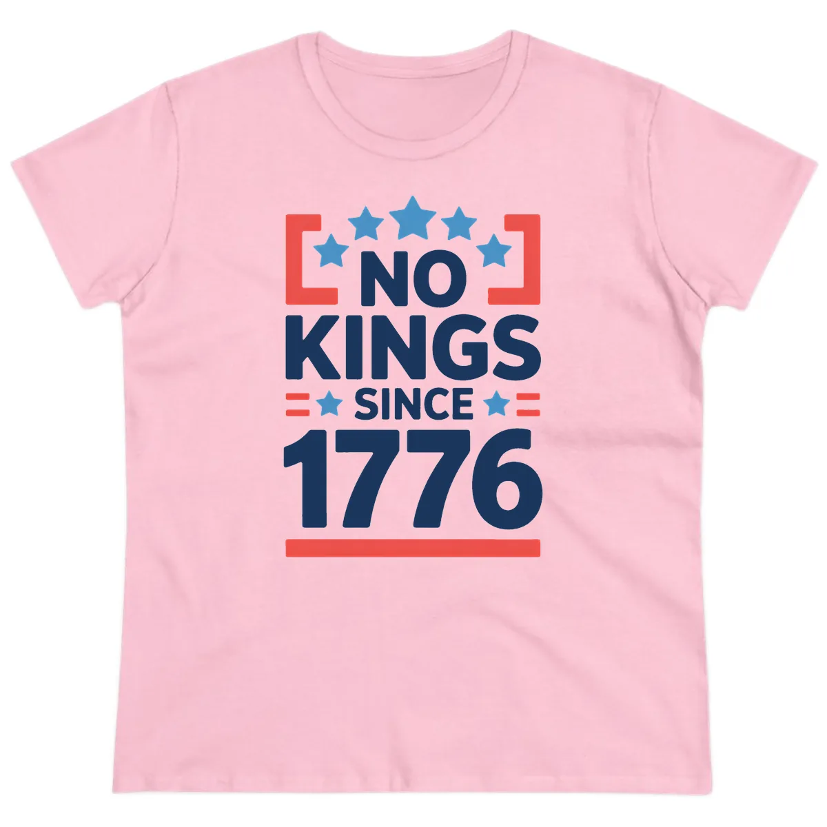 No Kings Since 1776 Patriotic Stars Design Ladies Tee in Light Pink
