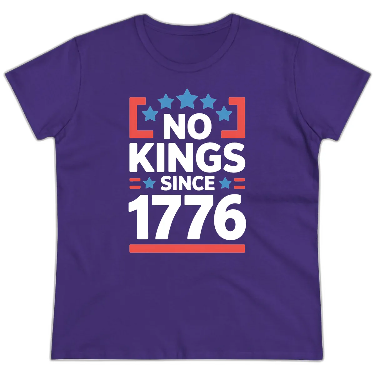 No Kings Since 1776 Patriotic Stars Design Ladies Tee in Purple