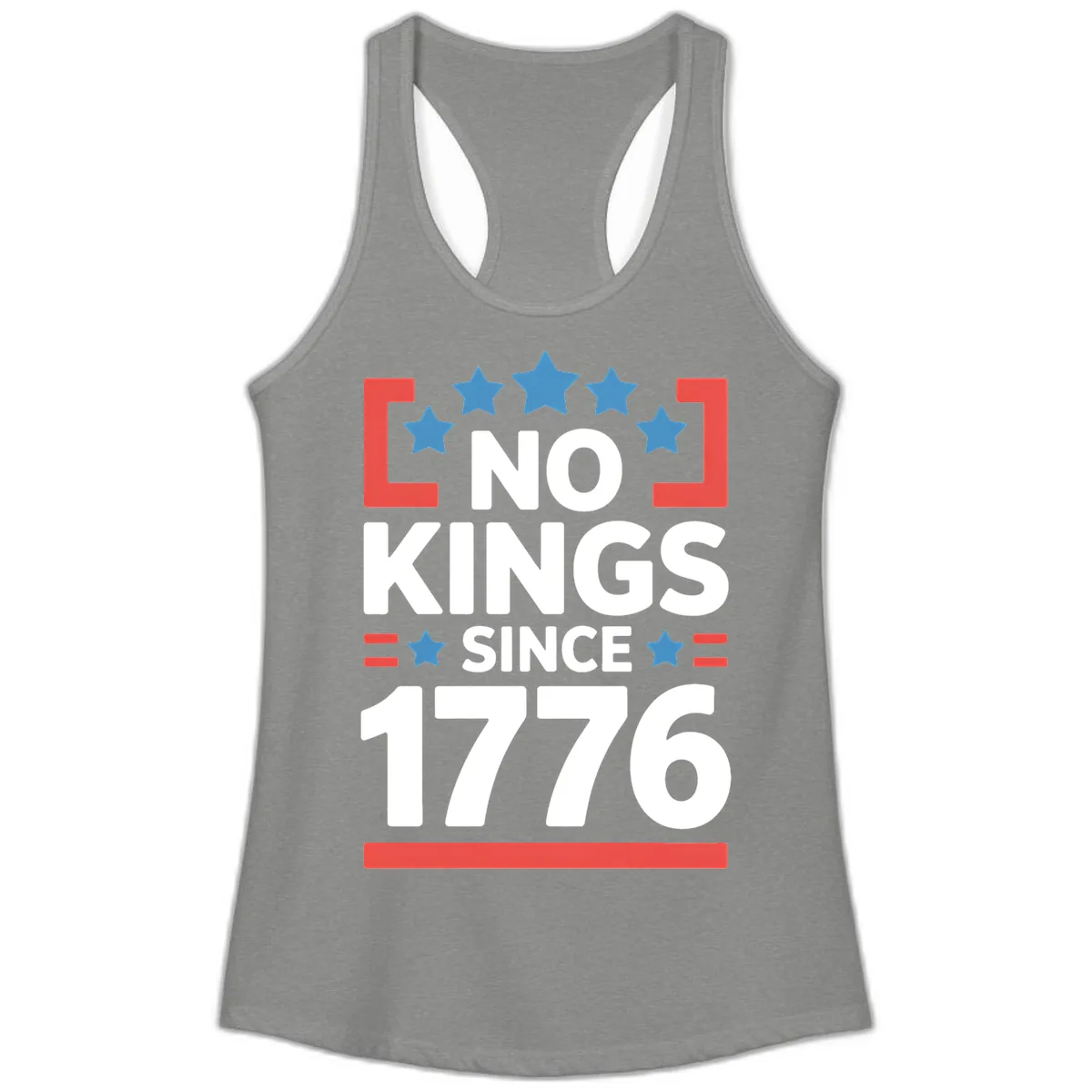 No Kings Since 1776 Patriotic Stars Design Ladies Tank in Heather Grey
