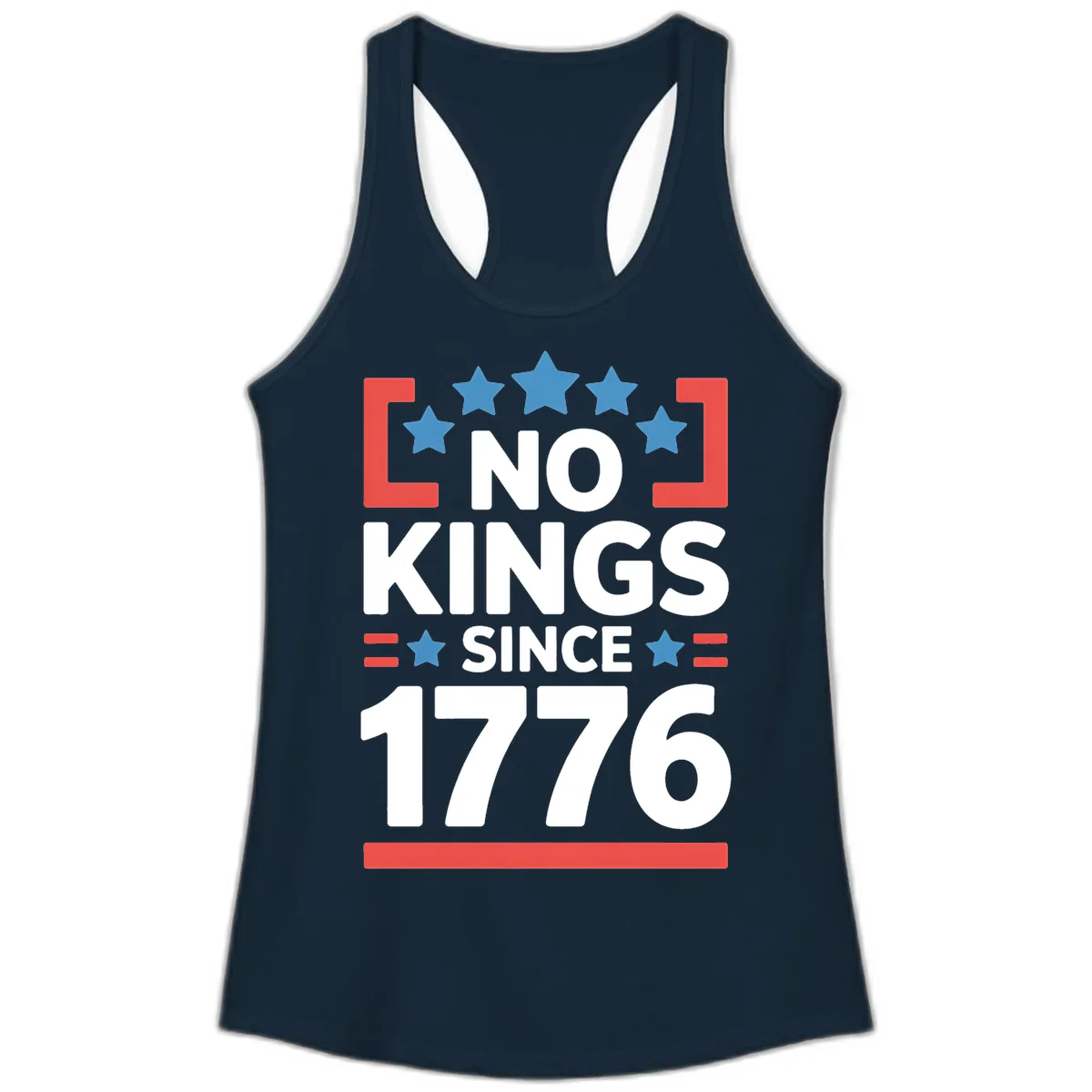 No Kings Since 1776 Patriotic Stars Design Ladies Tank in Solid Midnight Navy