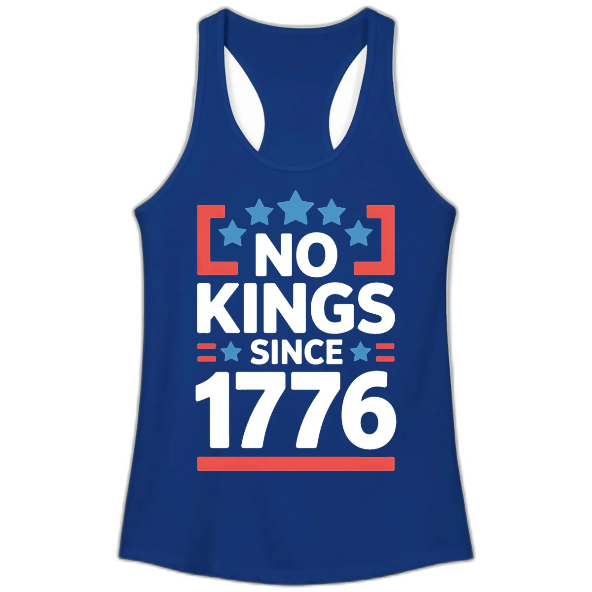 No Kings Since 1776 Patriotic Stars Design Ladies Tank in Solid Royal