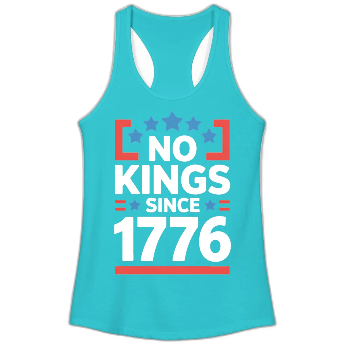 No Kings Since 1776 Patriotic Stars Design Ladies Tank in Solid Tahiti Blue
