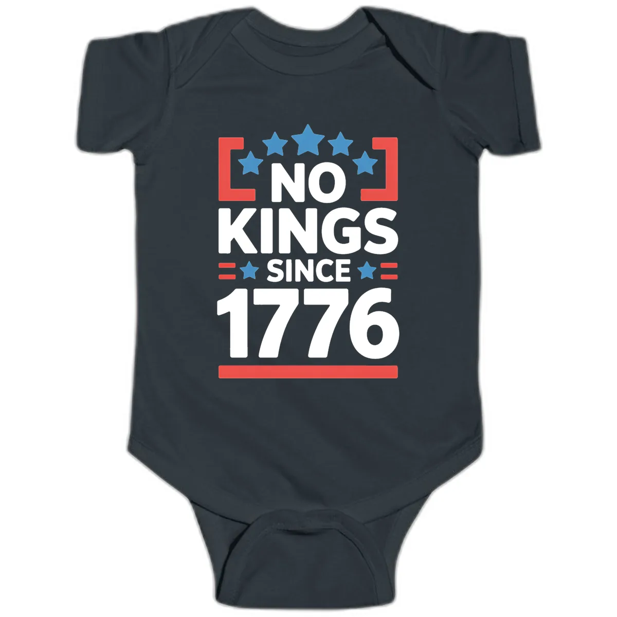 No Kings Since 1776 Patriotic Stars Design Baby Onesie in Black