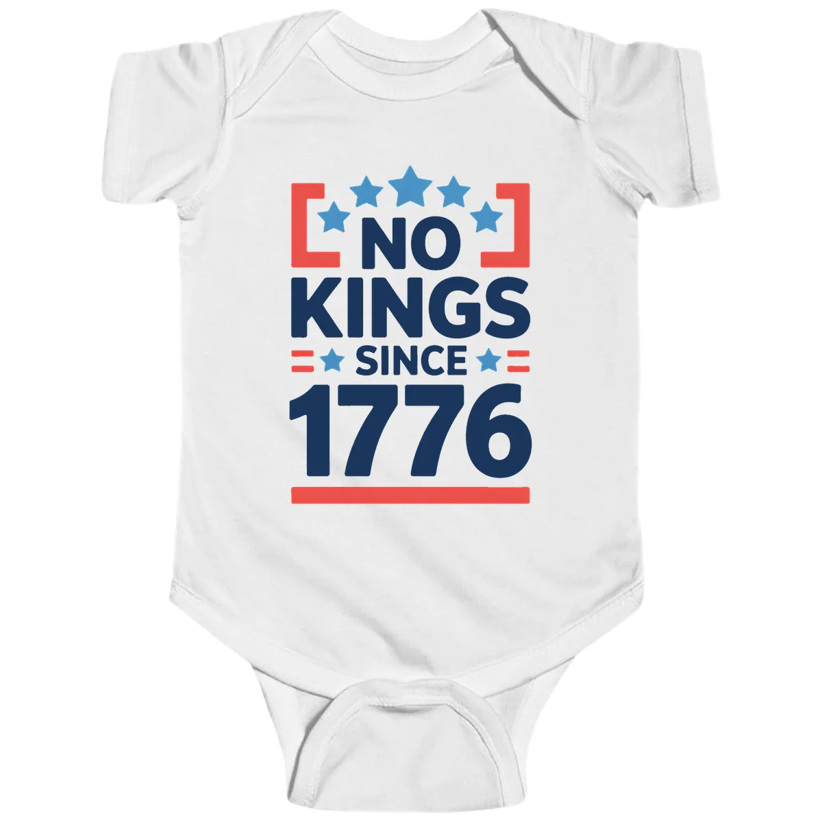 No Kings Since 1776 Patriotic Stars Design Baby Onesie in White