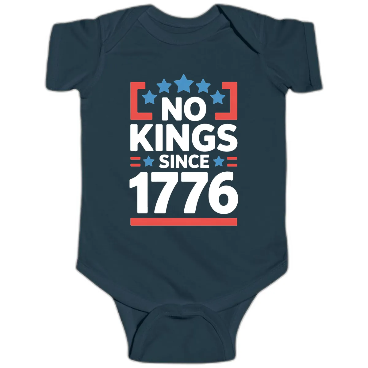 No Kings Since 1776 Patriotic Stars Design Baby Onesie in Navy