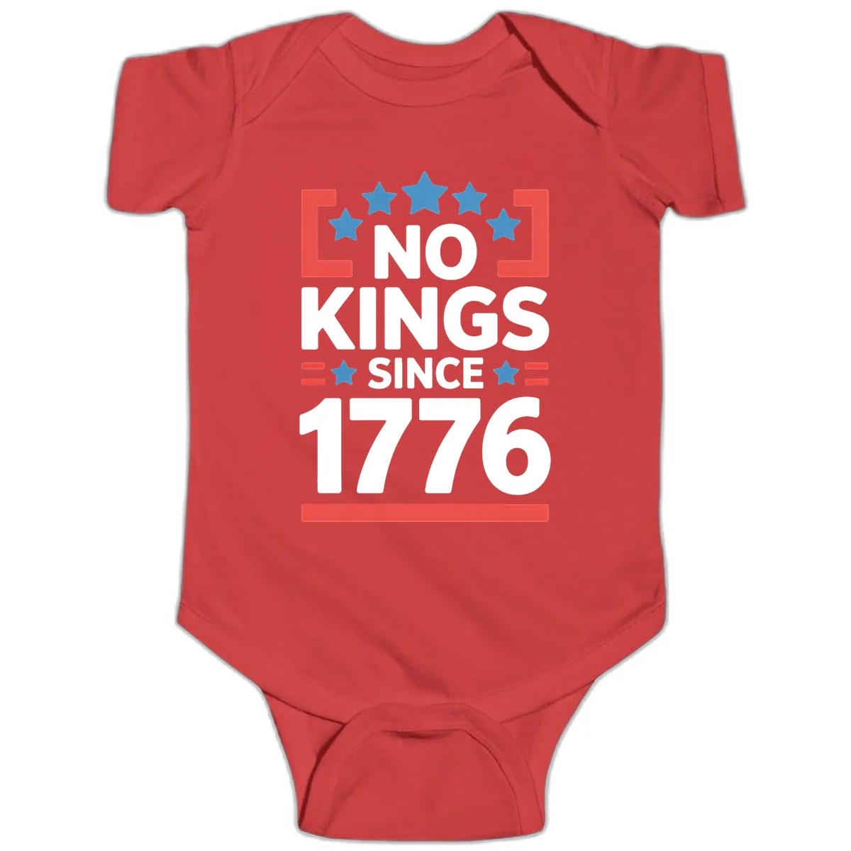 No Kings Since 1776 Patriotic Stars Design Baby Onesie in Red