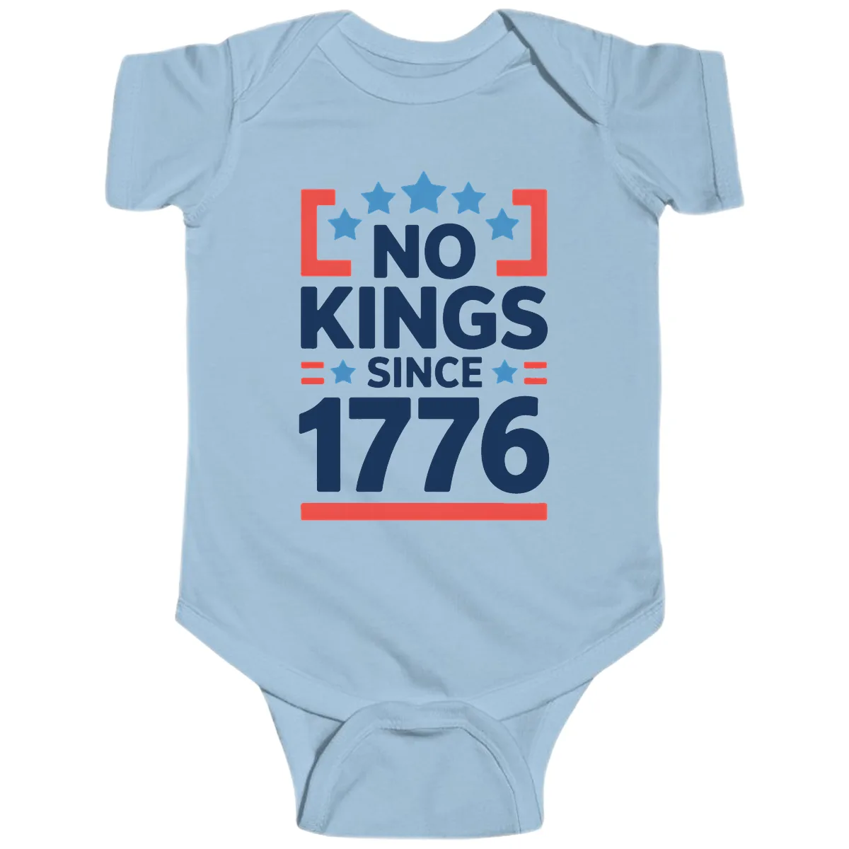 No Kings Since 1776 Patriotic Stars Design Baby Onesie in Light Blue