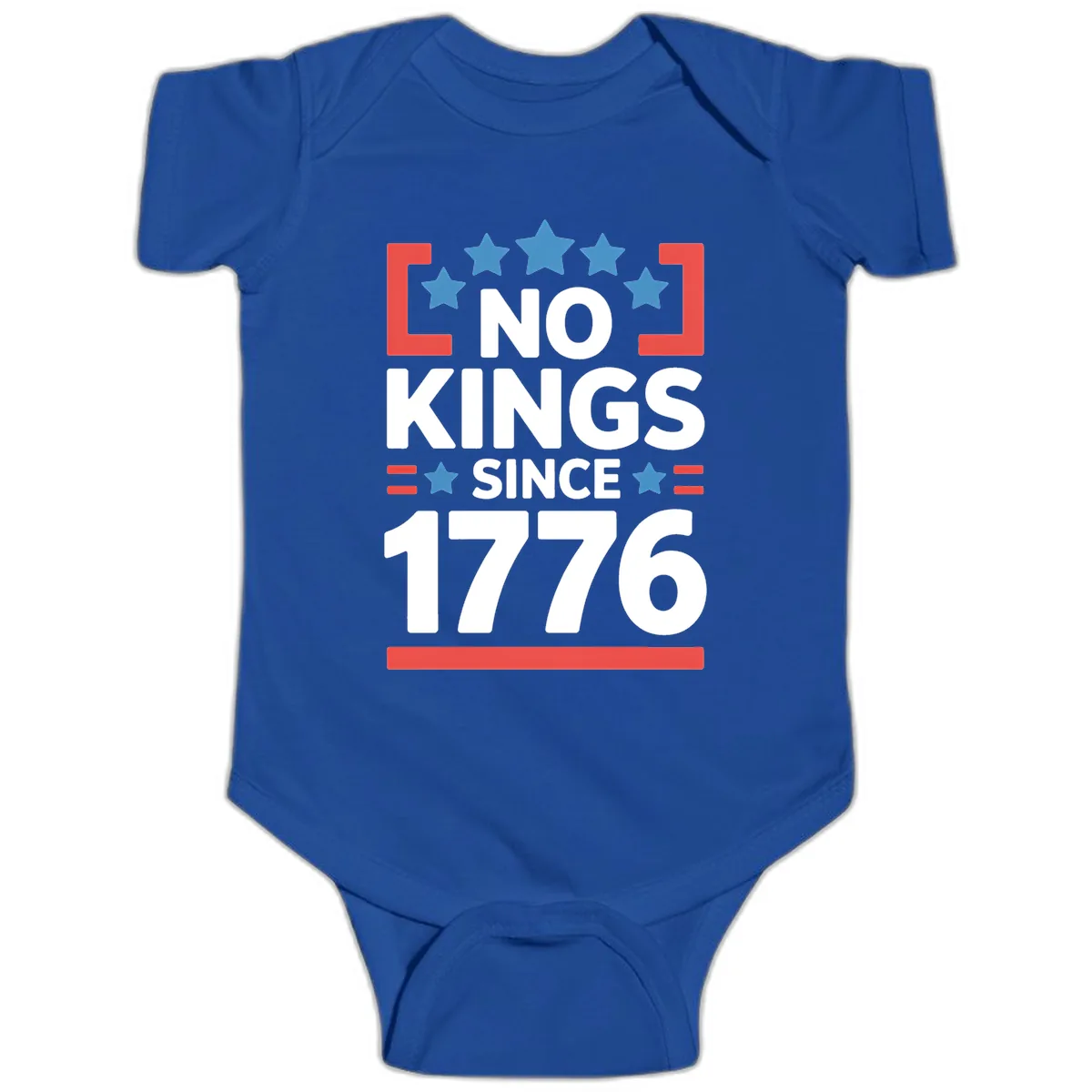No Kings Since 1776 Patriotic Stars Design Baby Onesie in Royal
