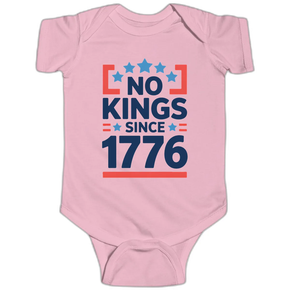 No Kings Since 1776 Patriotic Stars Design Baby Onesie in Pink