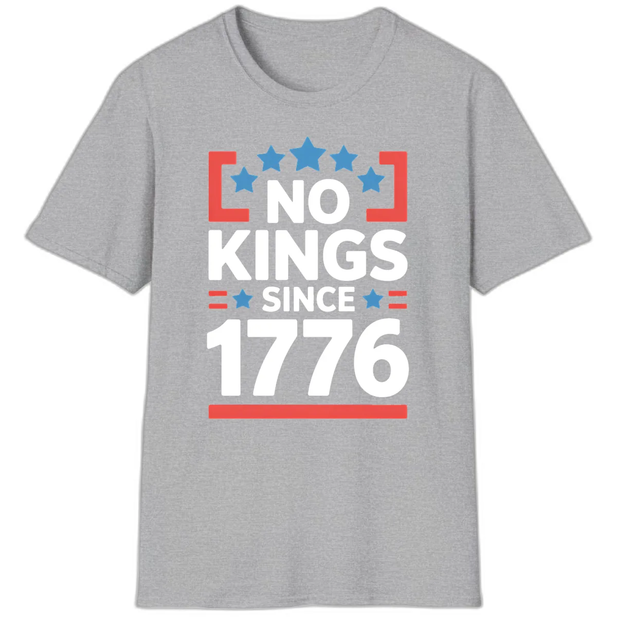 No Kings Since 1776 Patriotic Stars Design T-Shirt in Sport Grey