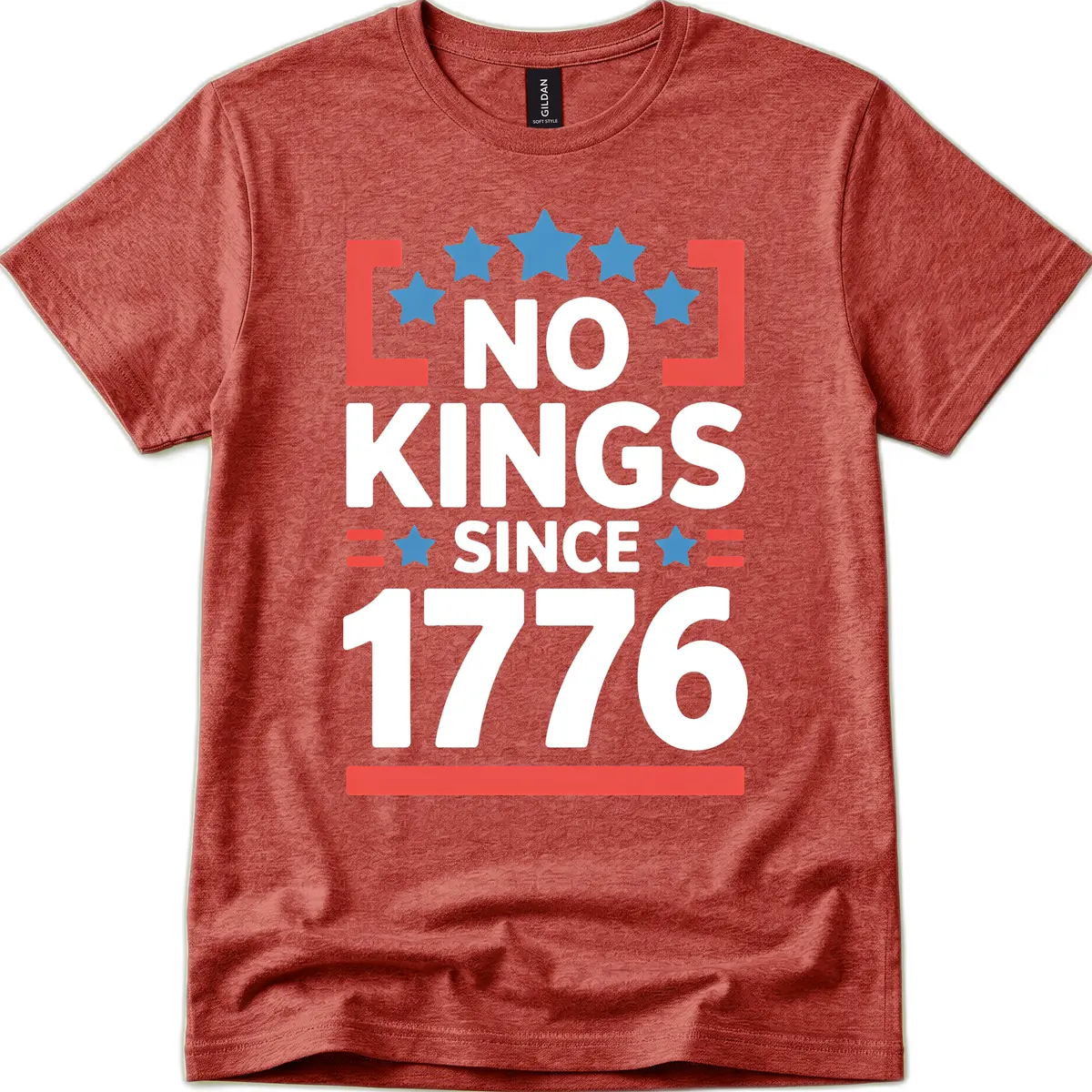 No Kings Since 1776 Patriotic Stars Design T-Shirt in Heather Cardinal