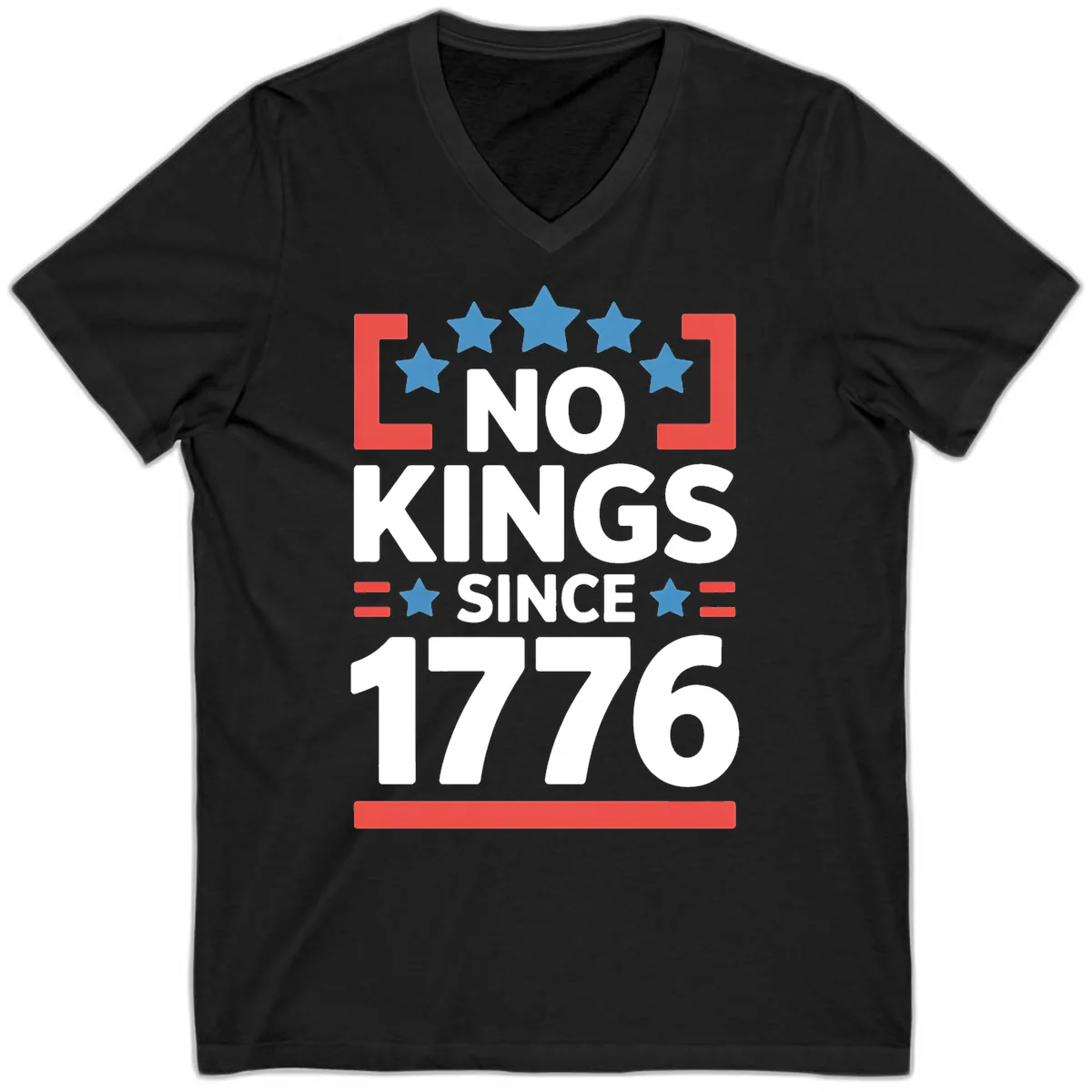 No Kings Since 1776 Patriotic Stars Design V-Neck in Black