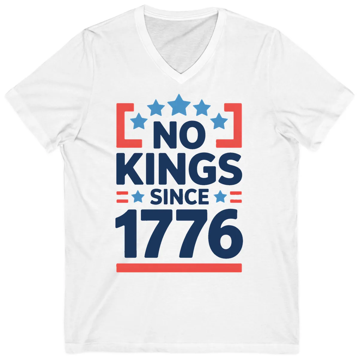 No Kings Since 1776 Patriotic Stars Design V-Neck in White