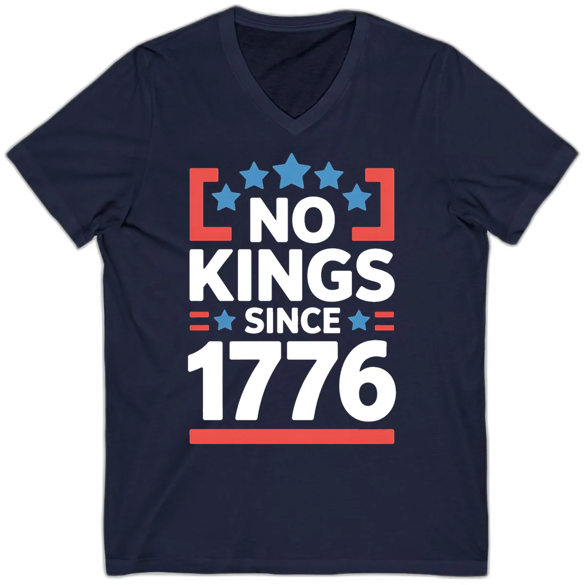 No Kings Since 1776 Patriotic Stars Design V-Neck in Navy