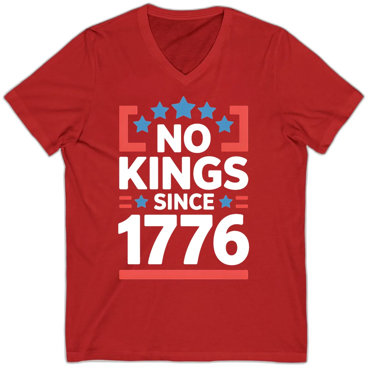 No Kings Since 1776 Patriotic Stars Design V-Neck in Red
