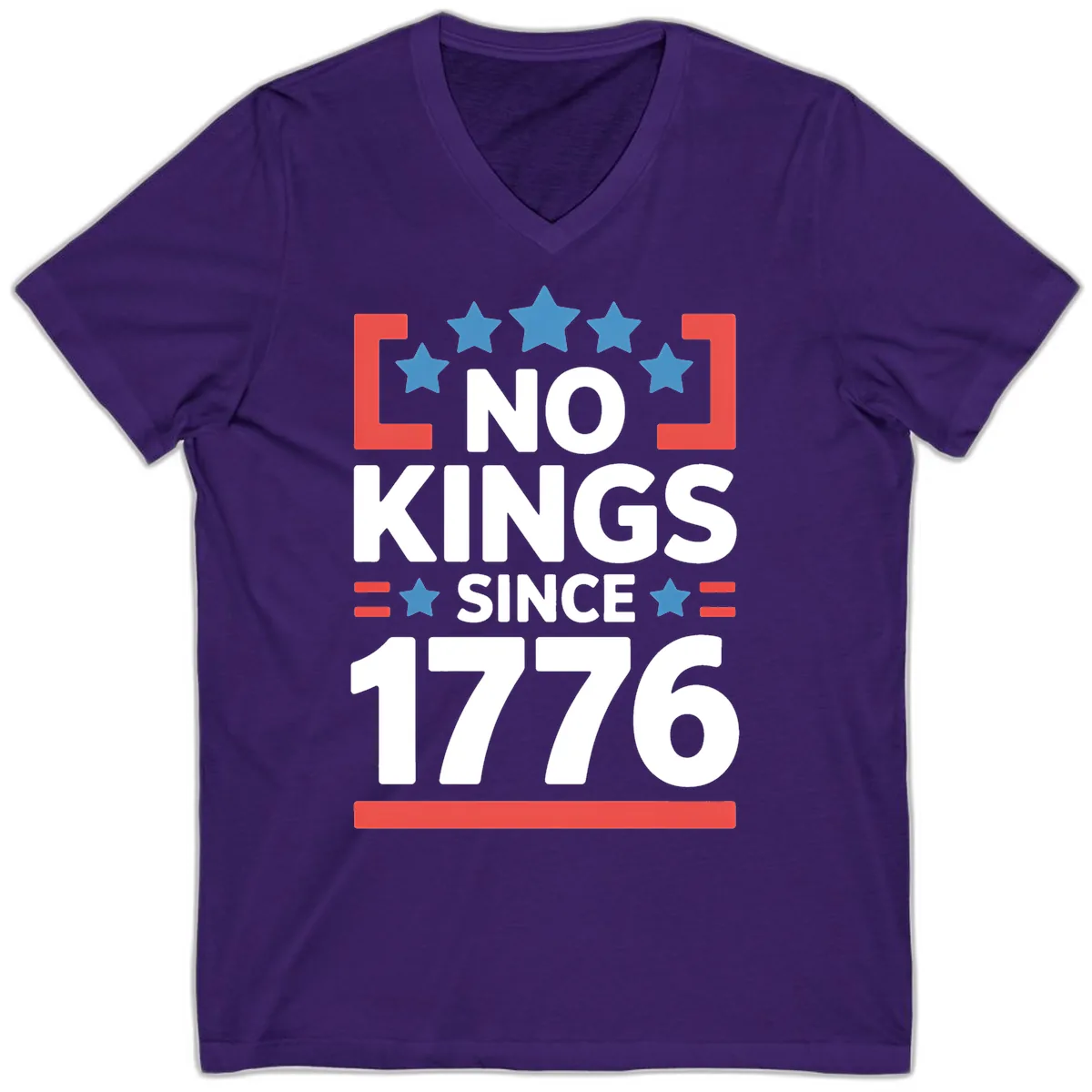 No Kings Since 1776 Patriotic Stars Design V-Neck in Team Purple