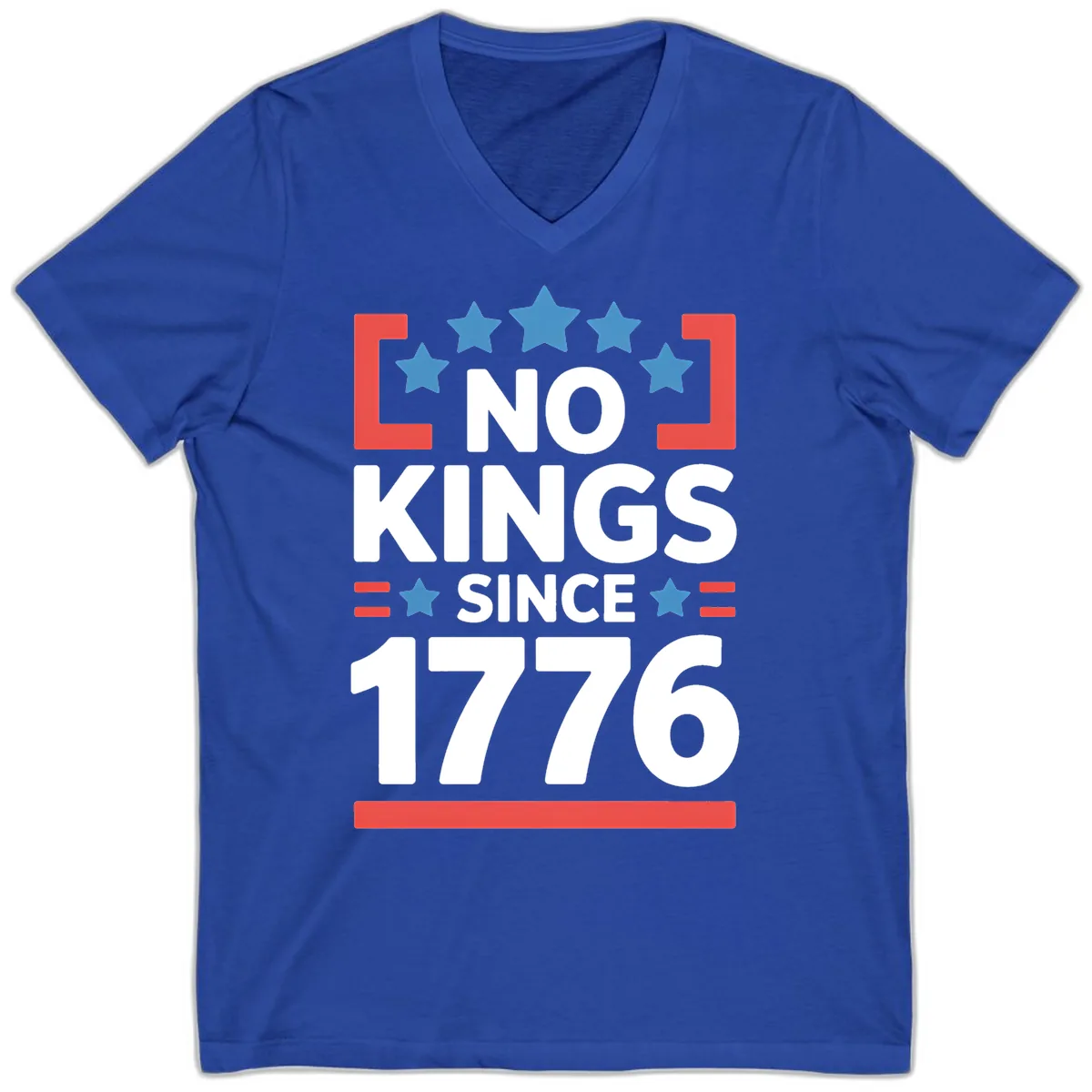 No Kings Since 1776 Patriotic Stars Design V-Neck in True Royal